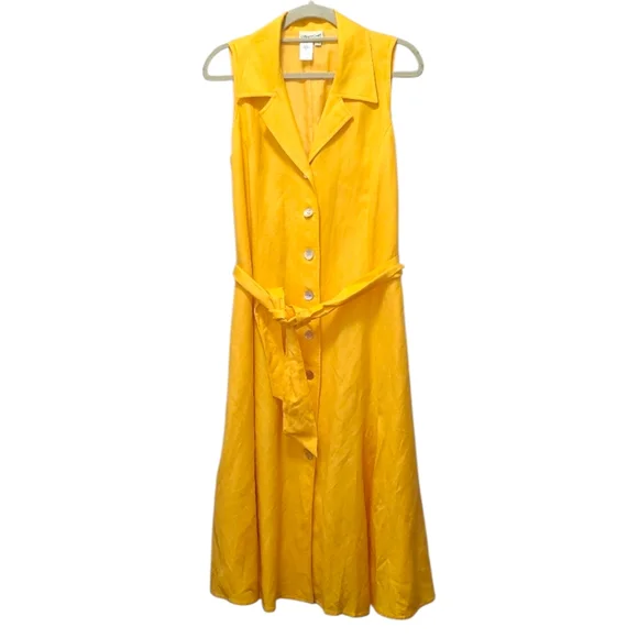 Coldwater Creek Linen blend sleeveless Maxi Dress Modest Button Up Size 16 P - Picture 1 of 16